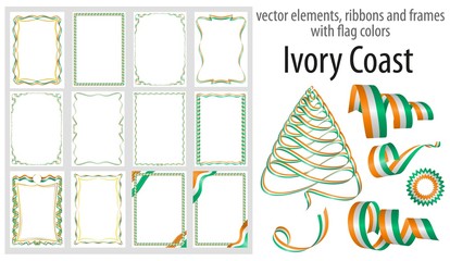 vector elements, ribbons and frames with flag colors Ivory Coast, template for your certificate and diploma