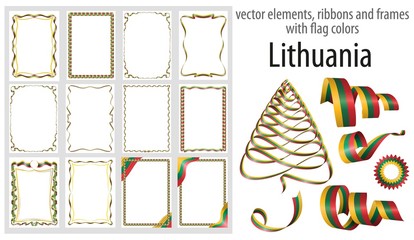 vector elements, ribbons and frames with flag colors Lithuania, template for your certificate and diploma