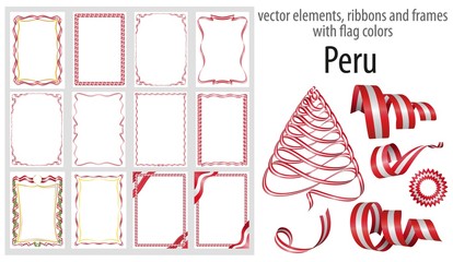 vector elements, ribbons and frames with flag colors Peru, template for your certificate and diploma - obrazy, fototapety, plakaty