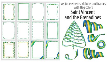 vector elements, ribbons and frames with flag colors Saint Vincent and the Grenadines, template for your certificate and diploma