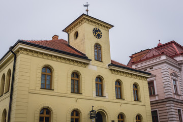 Old Town Hall building in Vsetin town in historical Moravian region of Czech Republic