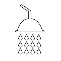 Line icon shower with water drops isolated on white background. Vector illustration.