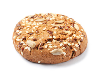 Grain cereal cookie on white background. Healthy snack