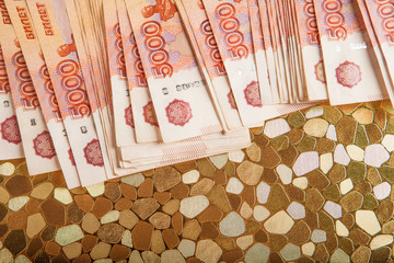 Russian money 5000 rubles banknote closeup macro, win concept of russia rouble money close up