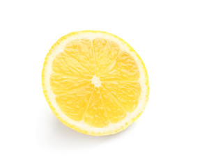Sliced fresh ripe lemon on white background