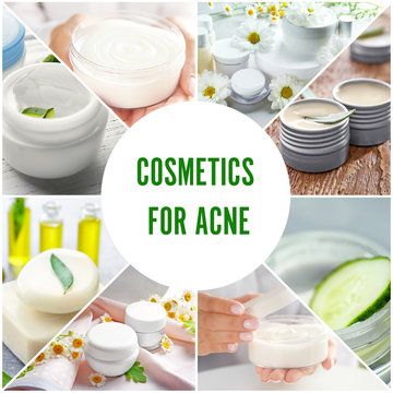 Set with different cosmetics for acne treatment