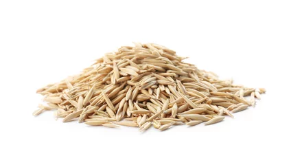 Gordijnen Raw oats on white background. Healthy grains and cereals © New Africa