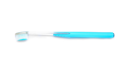 Color toothbrush on white background. Dental care