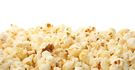 Poster Pile of tasty fresh popcorn on white background © New Africa