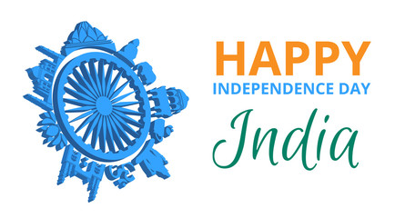 Independence day of India 15th August. Greeting card.