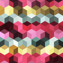 Hexagon grid seamless vector background. Technological polygons bauhaus corners geometric design. Trendy colors hexagon cells pattern for game background. Honeycomb cube shapes mosaic.