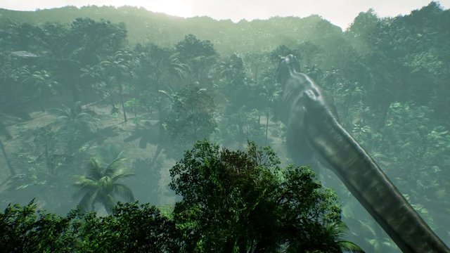 T Rex Tyrannosaur Dinosaur animation in jungle. realistic render. 4k.