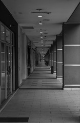 Walking passage in black and white