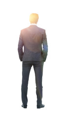 rear view . businessman looking at copy space