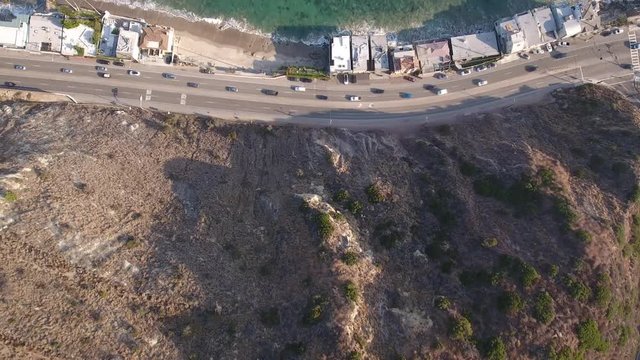 Late afternoon drone shot in Malibu, CA over the PCH.