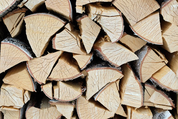 texture of birch chopped firewood, a large amount of firewood