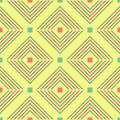 Geometric seamless pattern. Yellow background with pink and green design