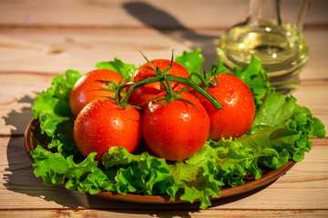 Branch of fresh cherry tomatoes with salad