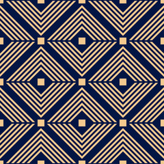 Golden blue geometric ornament. Seamless pattern