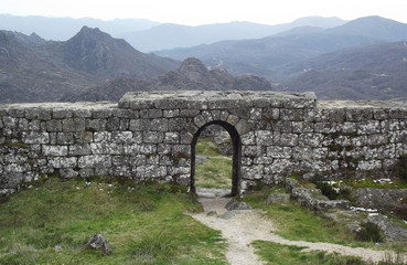 Gate ruins of Castle Castro Laboreiro in north of Portugal