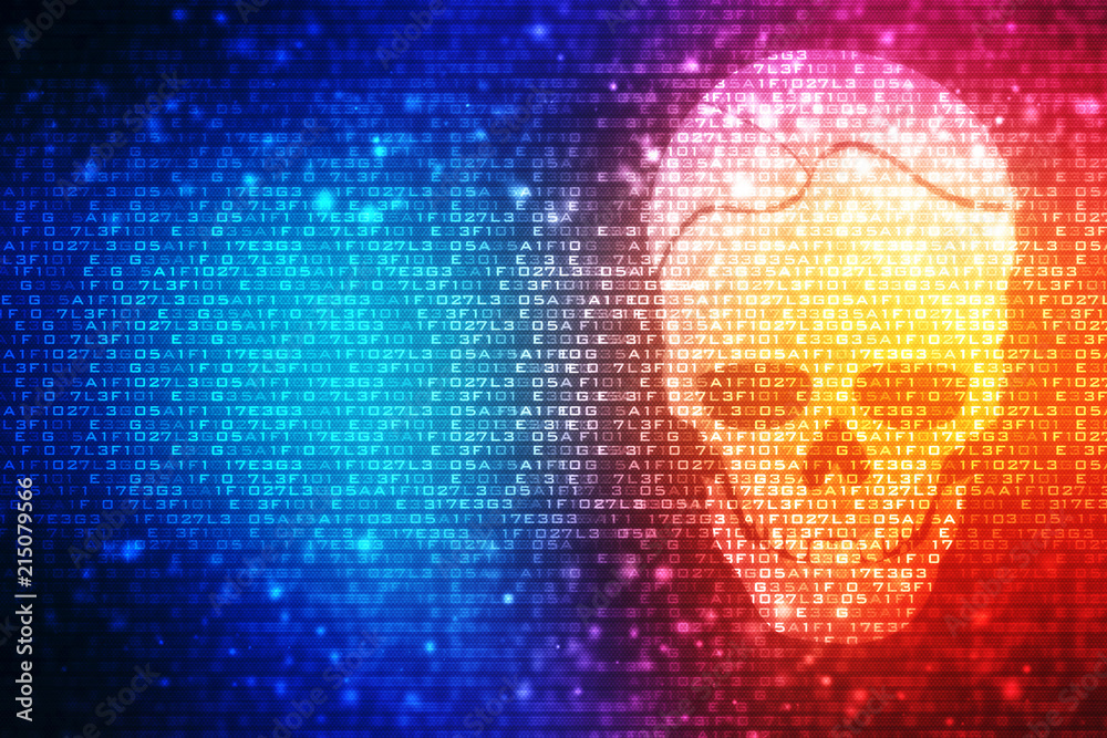 Wall mural concept of cyber crime, internet piracy and hacking, shape of skull combined with binary code