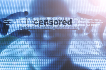 Anonymous person in digital space. Woman with not seen look and text 