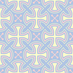 Seamless background with geometric pattern. Pink and beige elements on blue backdrop