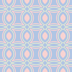 Geometric seamless pattern. Pale blue background with beige and pink elements