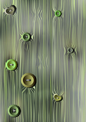 Abstract vertical green and gray textured background with colored clothes buttons. Vector illustration.