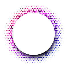 White round background with colorful dotted pattern.