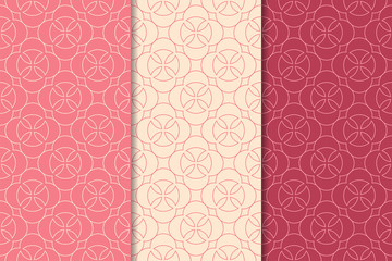 Cherry red geometric prints. Set of seamless patterns