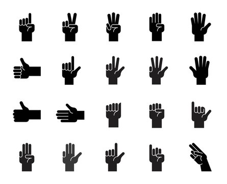 Hand Counting And Hand Gesture Icon Such As Like, Love, Fist, Solid Icon