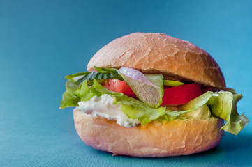 Vegetarian sandwich with fresh vegetables and cream cheese