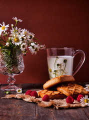 Biscuits with milk and chamomile.