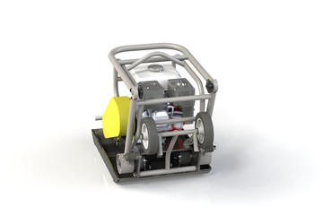 3D modeling of a construction vibration plate with a two-stroke internal combustion engine.