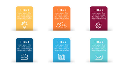 Vector paper arrows infographic, banners diagram, labels graph, stickers presentation chart. Business concept with 6 options, parts, steps, processes. Slide template.