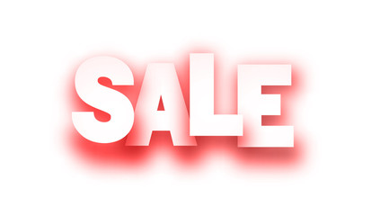 Red sale paper sign on white background.