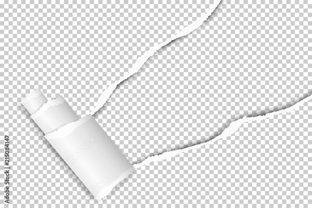 Wall mural diagonally snatched middle of transparent paper from upper right corner to lower left with paper cur