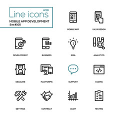 Mobile app development - modern line design icons set