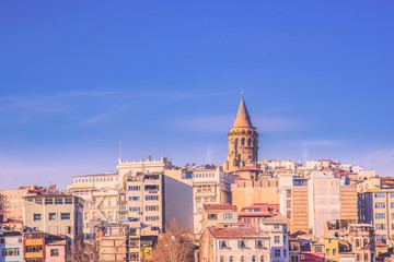 View of famous Galata tower in Istanbul