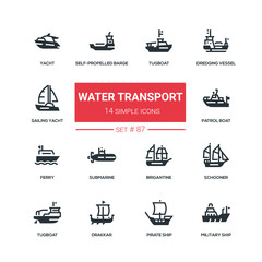 Fototapeta na wymiar Water transport - flat design style icons set