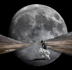 Girl walking towards moon