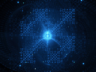 Blue glowing futuristic quantum processor