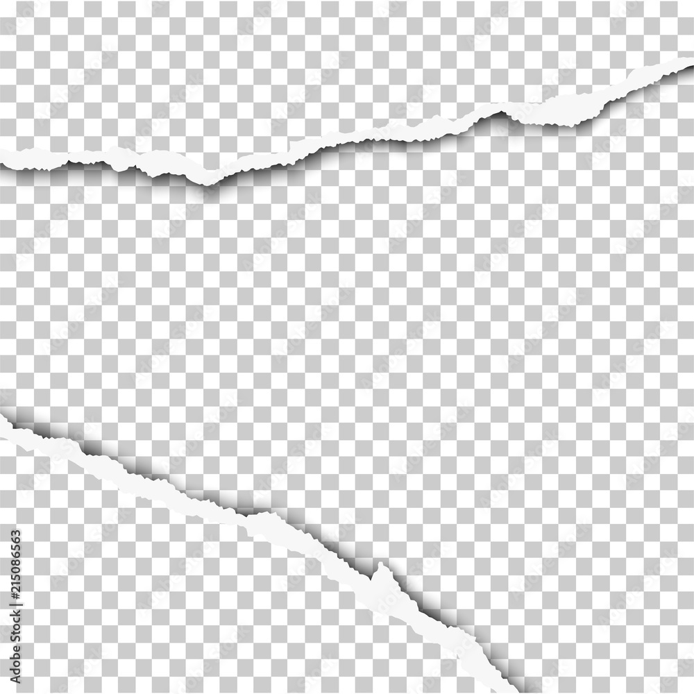 Sticker ripped wide hole in transparent sheet of paper with gray background of the resulting window.