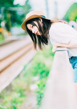 woman portrait train