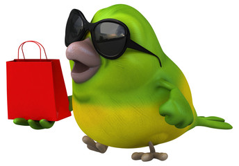 Fun green bird - 3D Illustration