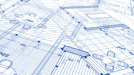 Architecture design: blueprint plan - illustration of a plan modern residential building / technology, industry, business concept illustration: real estate, building, construction, architecture