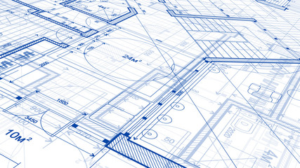 Architecture design: blueprint plan - illustration of a plan modern residential building / technology, industry, business concept illustration: real estate, building, construction, architecture