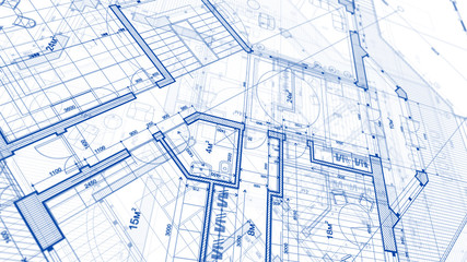 Architecture design: blueprint plan - illustration of a plan modern residential building / technology, industry, business concept illustration: real estate, building, construction, architecture
