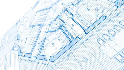 Architecture design: blueprint plan - illustration of a plan modern residential building / technology, industry, business concept illustration: real estate, building, construction, architecture